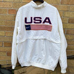 Vintage 90s Nike White Tab USA Track and Field Windbreaker Jacket White Nylon